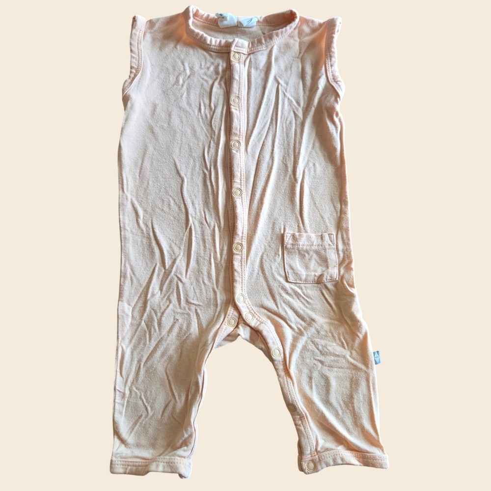 Kyte Baby Peach Bamboo Sleeveless Romper Snap Front Pocket 0-3 Months